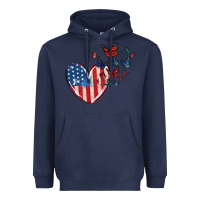Navy 4th of july american flag heart butterfly Heavyweight Hoodie - MaliasSmallBusiness