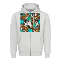 Dove Grey western turquoise seamless pattern Zipper Hoodie - BundleAndBundleShop