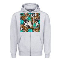 Heather Grey western turquoise seamless pattern Zipper Hoodie - BundleAndBundleShop