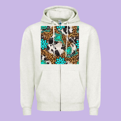 Western Turquoise Seamless Pattern Zipper Hoodie Designed By Bundleandbundleshop
