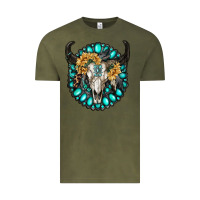 Vintage Olive gamestone with bull skull Vintage Tee - RanaPortraitStore