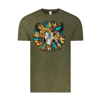 Vintage Olive bull skull with sunflower Vintage Tee - RanaPortraitStore