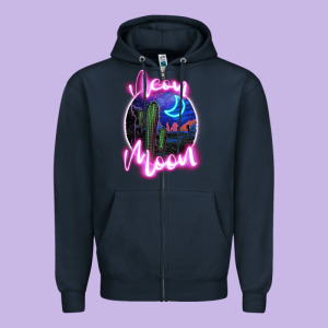 Neon Moon Zipper Hoodie Designed By Jahusdesignshop
