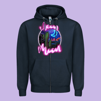 Neon Moon Zipper Hoodie Designed By Jahusdesignshop