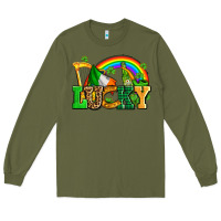 Army Green lucky with st patricks elements Long Sleeve Tee - AdoDesignShop