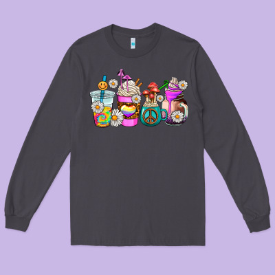 Hippie Coffee Cups Long Sleeve Tee Designed By Adodesignshop