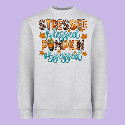 Stressed Blessed Pumpkin Obsessed Heavyweight Sweatshirt Designed By Zillion Design Studio