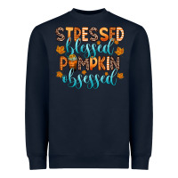 Navy stressed blessed pumpkin obsessed Heavyweight Sweatshirt - Zillion Design Studio