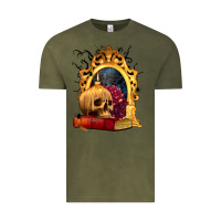 Vintage Olive Halloween Skull Candles and Roses Vintage Tee - texasbilliewilder