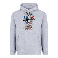 Heather Grey red white and pew pew pew Heavyweight Hoodie - MaliasSmallBusiness