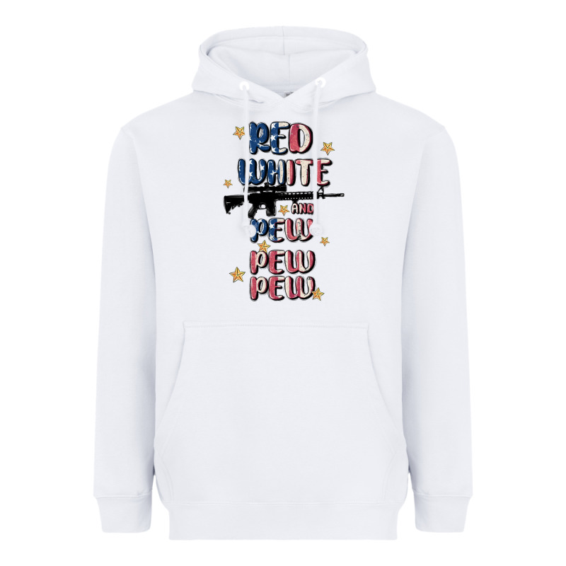 Red White And Pew Pew Pew Heavyweight Hoodie by MaliasSmallBusiness | Teevron