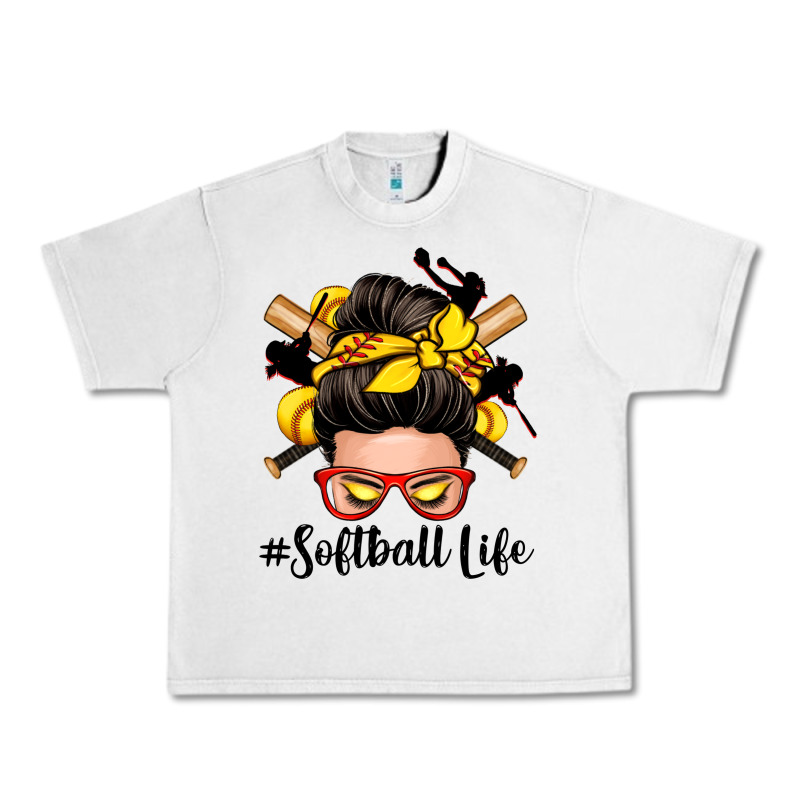 Softball Life Messy Bun Urban Heavy Tee by Zillion Design Studio | Teevron