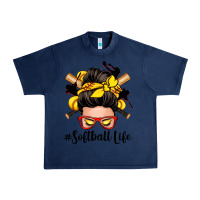 Navy softball life messy bun Urban Heavy Tee - Zillion Design Studio