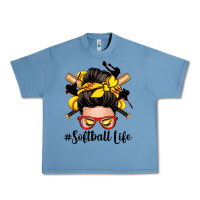 Pebble Blue softball life messy bun Urban Heavy Tee - Zillion Design Studio
