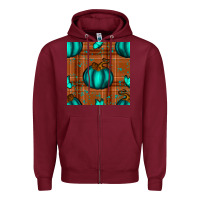 Burgundy turquoise pumpkin plaid seamless pattern Zipper Hoodie - BundleAndBundleShop