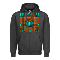 Charcoal Heather turquoise pumpkin plaid seamless pattern Zipper Hoodie - BundleAndBundleShop