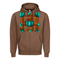 Chestnut turquoise pumpkin plaid seamless pattern Zipper Hoodie - BundleAndBundleShop