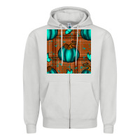 Dove Grey turquoise pumpkin plaid seamless pattern Zipper Hoodie - BundleAndBundleShop