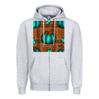 Heather Grey turquoise pumpkin plaid seamless pattern Zipper Hoodie - BundleAndBundleShop