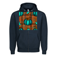 Navy turquoise pumpkin plaid seamless pattern Zipper Hoodie - BundleAndBundleShop