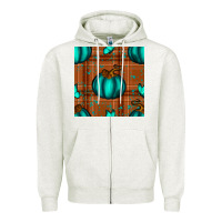 Oatmeal Heather turquoise pumpkin plaid seamless pattern Zipper Hoodie - BundleAndBundleShop