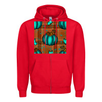 Red turquoise pumpkin plaid seamless pattern Zipper Hoodie - BundleAndBundleShop