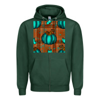 Sports Green turquoise pumpkin plaid seamless pattern Zipper Hoodie - BundleAndBundleShop