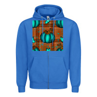 True Royal turquoise pumpkin plaid seamless pattern Zipper Hoodie - BundleAndBundleShop