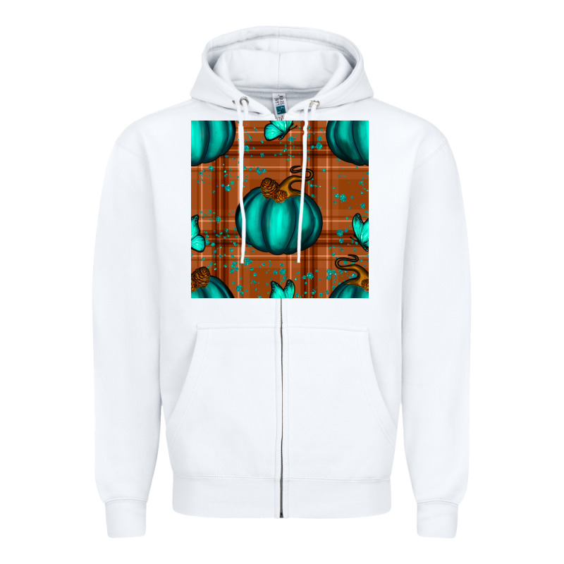Turquoise Pumpkin Plaid Seamless Pattern Zipper Hoodie by BundleAndBundleShop | Teevron