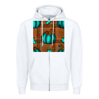 White turquoise pumpkin plaid seamless pattern Zipper Hoodie - BundleAndBundleShop