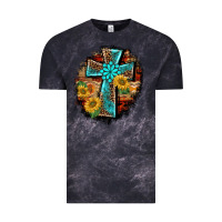 Cloud Black western turquoise's leopard cross  wooden aztek sunflowers background Vintage Tee - BarkalooDesign