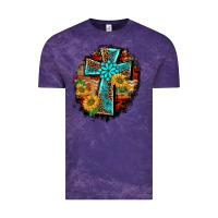 Cloud Purple western turquoise's leopard cross  wooden aztek sunflowers background Vintage Tee - BarkalooDesign