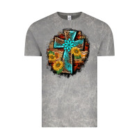 Cloud Rock western turquoise's leopard cross  wooden aztek sunflowers background Vintage Tee - BarkalooDesign
