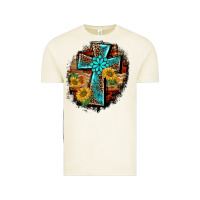 Vintage Arctic western turquoise's leopard cross  wooden aztek sunflowers background Vintage Tee - BarkalooDesign