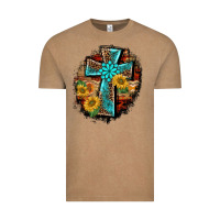 Vintage Coffee western turquoise's leopard cross  wooden aztek sunflowers background Vintage Tee - BarkalooDesign
