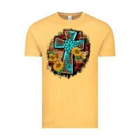 Vintage Mustard western turquoise's leopard cross  wooden aztek sunflowers background Vintage Tee - BarkalooDesign