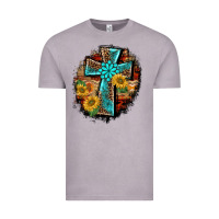 Vintage Zinc western turquoise's leopard cross  wooden aztek sunflowers background Vintage Tee - BarkalooDesign
