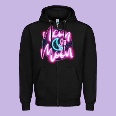 Neon Moon Zipper Hoodie Designed By Jahusdesignshop