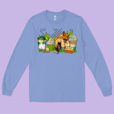 Chicken Coffee Cups Long Sleeve Tee Designed By Adodesignshop