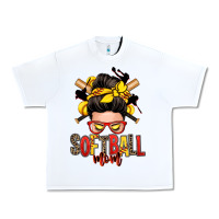 White softball mom messy bun Urban Heavy Tee - Zillion Design Studio
