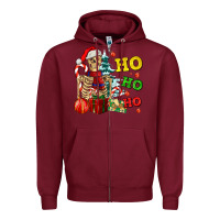 Burgundy Christmas ho ho ho skeleton Zipper Hoodie - AdoDesignShop
