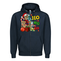 Navy Christmas ho ho ho skeleton Zipper Hoodie - AdoDesignShop