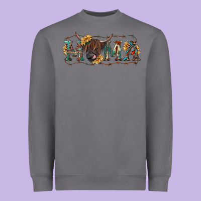 Western Mama With Highland Cow Heavyweight Sweatshirt Designed By Ranaportraitstore