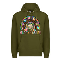 Army Green Happy Easter Rainbow Premium Hoodie - BundleAndBundleShop