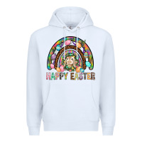White Happy Easter Rainbow Premium Hoodie - BundleAndBundleShop