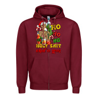 Burgundy Christmas ho ho ho holy shit what a year skeleton Zipper Hoodie - AdoDesignShop