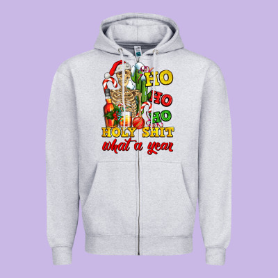 Christmas Ho Ho Ho Holy Shit What A Year Skeleton Zipper Hoodie Designed By Adodesignshop