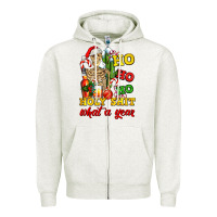 Oatmeal Heather Christmas ho ho ho holy shit what a year skeleton Zipper Hoodie - AdoDesignShop
