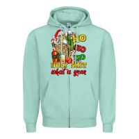 Seafoam Christmas ho ho ho holy shit what a year skeleton Zipper Hoodie - AdoDesignShop