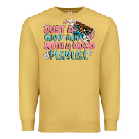 Antique Gold just a good mom with a hood playlist Premium Sweatshirt - MaliasSmallBusiness
